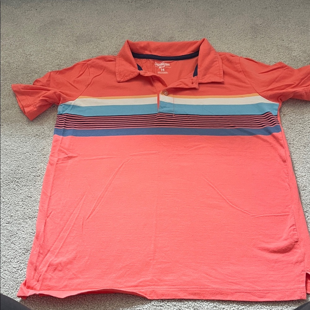 OshKosh B'gosh Boys Coral Polo with Blue, white and orange Stripes